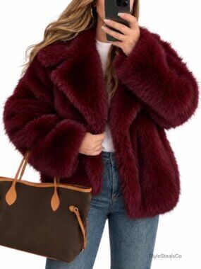 Faux Fur Cropped Jacket Fluffy Fuzzy Winter Coat Snap Front